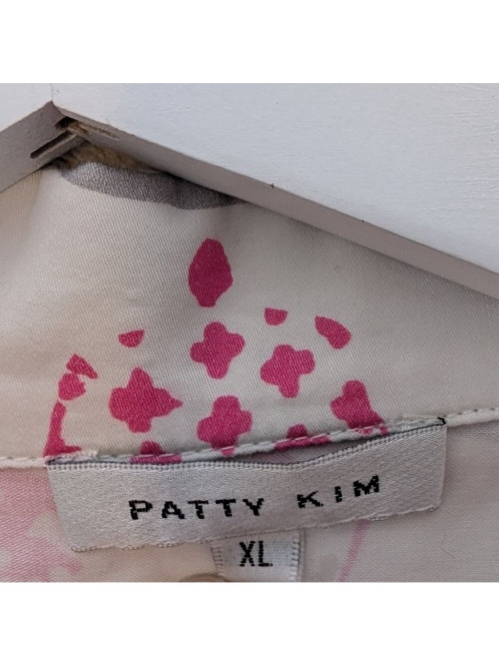 Patty Kim Sash Tie Blouse XL Chinoiserie Pink & White Button Front Minimalist Lu - Picture 4 of 11